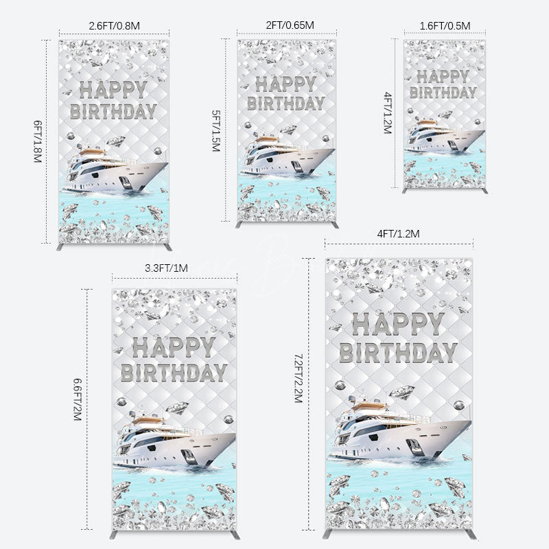 Lofaris Simple Ship Glitter Happy Birthday Rectangle Backdrop
