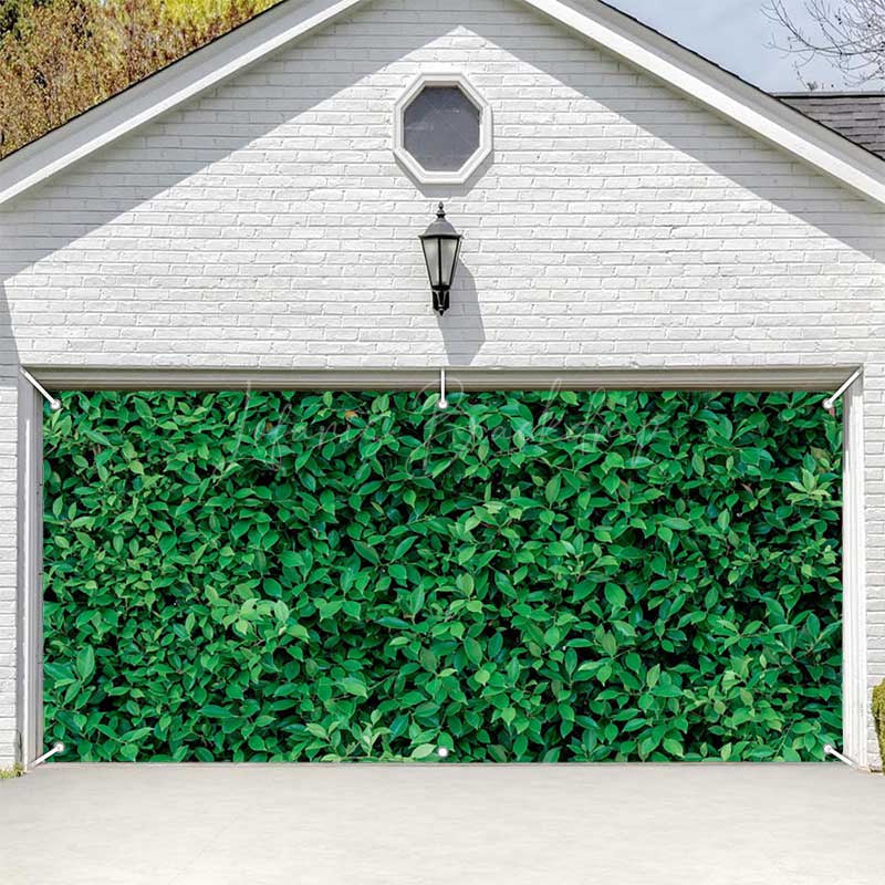 Lofaris Simple Spring Fresh Green Leaves Garage Door Banner