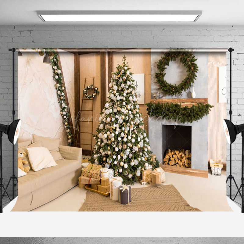 Lofaris Simple Style Room Wreath Sofa Fireplace Xmas Backdrop