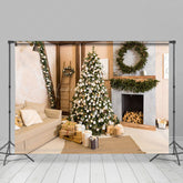 Lofaris Simple Style Room Wreath Sofa Fireplace Xmas Backdrop