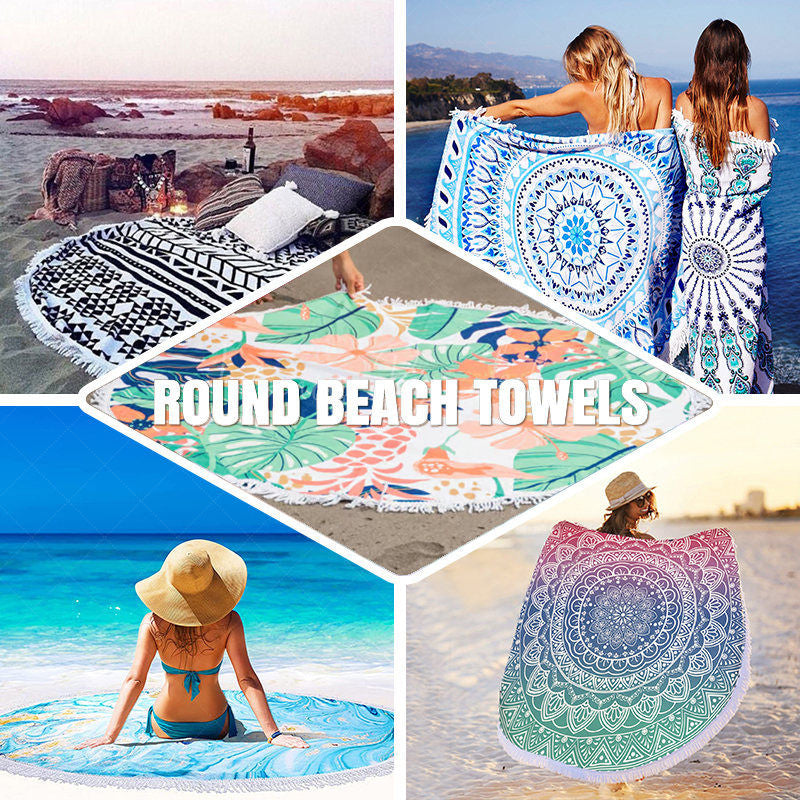 Lofaris Simple Waves Pattern Summer Vibe Round Beach Towel