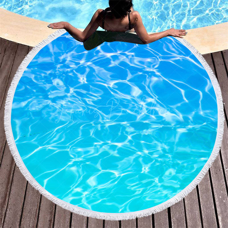 Lofaris Simple Waves Pattern Summer Vibe Round Beach Towel