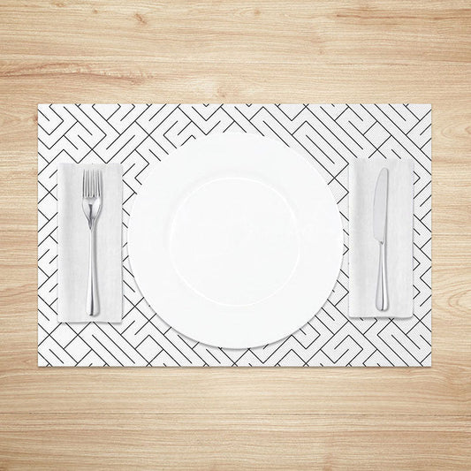 Lofaris Simple White and Black Lines Pattern Set of 4 Placemats for Modern Minimalist Farmhouse Kitchen
