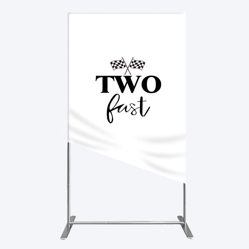 Lofaris Simple White Black Two Fast Birthday Rectangle Backdrop