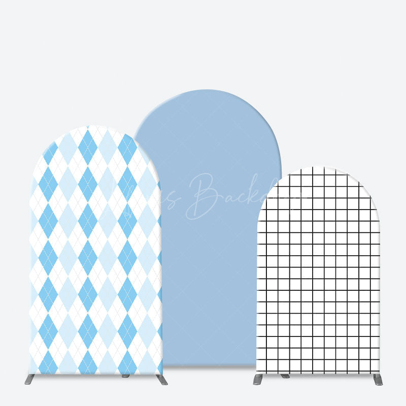 Lofaris Simple White Blue Rhombus Plaid Birthday Arch Backdrop