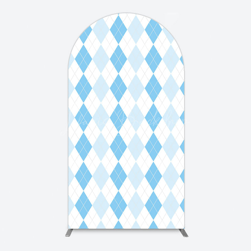 Lofaris Simple White Blue Rhombus Plaid Birthday Arch Backdrop
