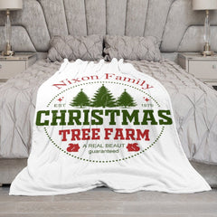 Lofaris Simple White Christmas Tree Farm Custom Text Blanket