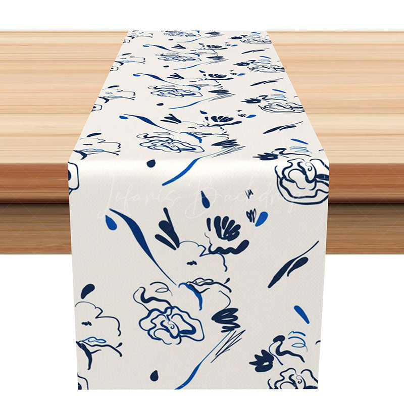 Lofaris Simple White Table Runner with Cute Graffiti Art Modern Abstract Painting Style Fun and Artistic Kitchen Decor