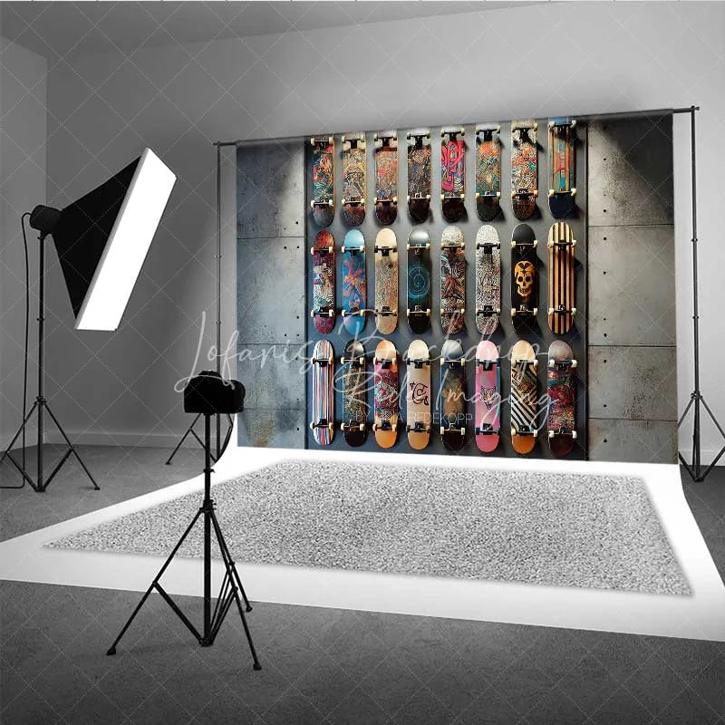 Lofaris Skateboard Wall Display Photography Backdrop Urban Street Skate Deck Collection Shop Background