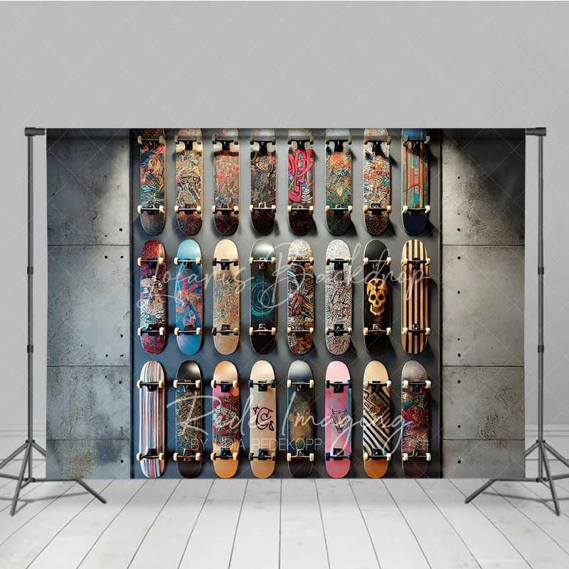 Lofaris Skateboard Wall Display Photography Backdrop Urban Street Skate Deck Collection Shop Background