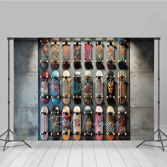 Lofaris Skateboard Wall Display Photography Backdrop Urban Street Skate Deck Collection Shop Background