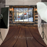 Lofaris Ski Lodge Cabin Window Sweep Backdrop Snowy Mountain and Lift View Rustic Winter Holiday Floor Drop
