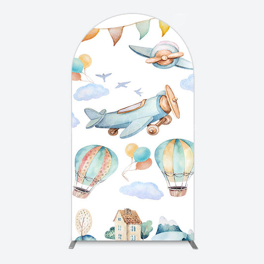 Lofaris Sky Airplane Hot Air Balloon Birthday Arch Backdrop