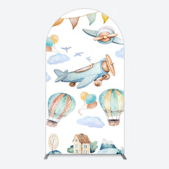 Lofaris Sky Airplane Hot Air Balloon Birthday Arch Backdrop