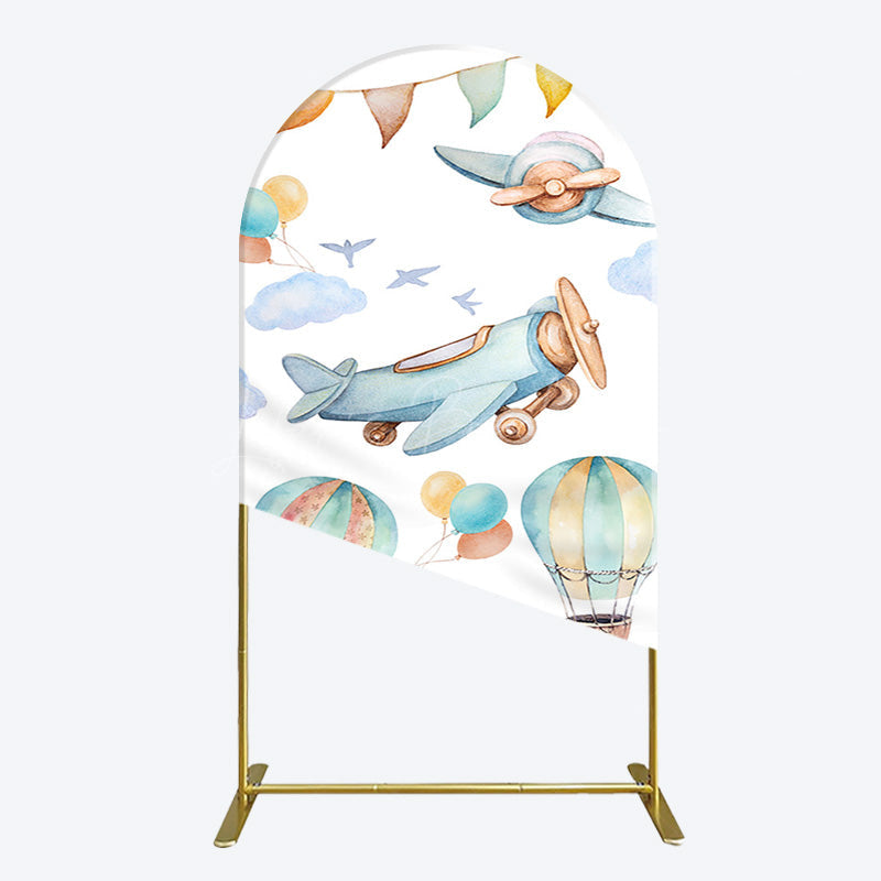 Lofaris Sky Airplane Hot Air Balloon Birthday Arch Backdrop
