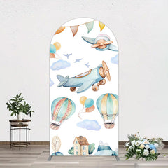 Lofaris Sky Airplane Hot Air Balloon Birthday Arch Backdrop