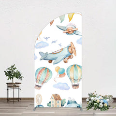 Lofaris Sky Airplane Hot Air Balloon Birthday Half Moon Arch Backdrop