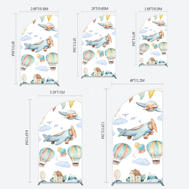 Lofaris Sky Airplane Hot Air Balloon Birthday Half Moon Arch Backdrop