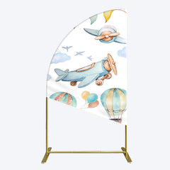 Lofaris Sky Airplane Hot Air Balloon Birthday Half Moon Arch Backdrop
