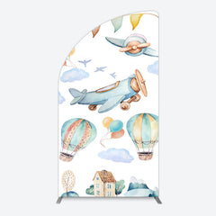 Lofaris Sky Airplane Hot Air Balloon Birthday Half Moon Arch Backdrop