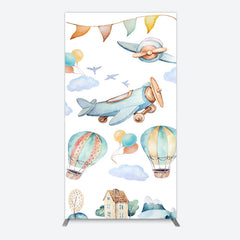 Lofaris Sky Airplane Hot Air Balloon Birthday Rectangle Backdrop