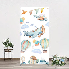 Lofaris Sky Airplane Hot Air Balloon Birthday Rectangle Backdrop