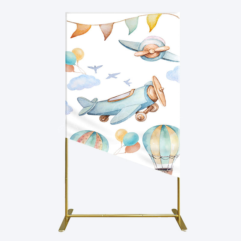 Lofaris Sky Airplane Hot Air Balloon Birthday Rectangle Backdrop