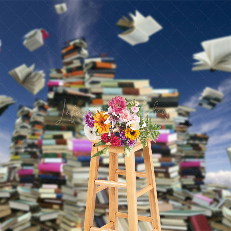 Lofaris Sky Waves Stacked Books Happy World Book Day Backdrop