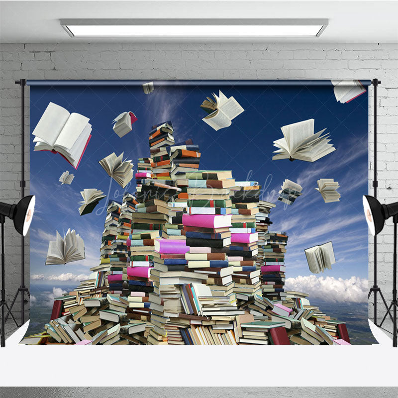 Lofaris Sky Waves Stacked Books Happy World Book Day Backdrop