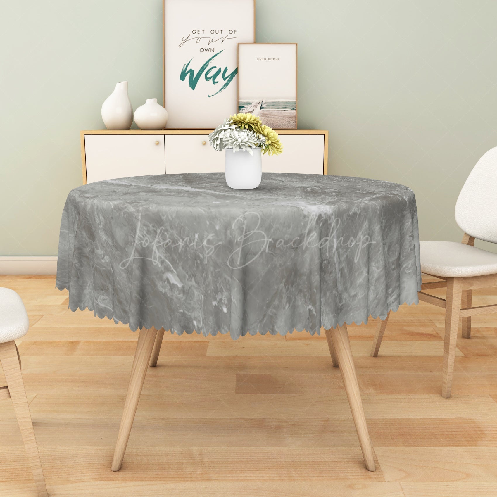 Lofaris Sleek Grey Marble Texture Pattern Edge Tablecloth