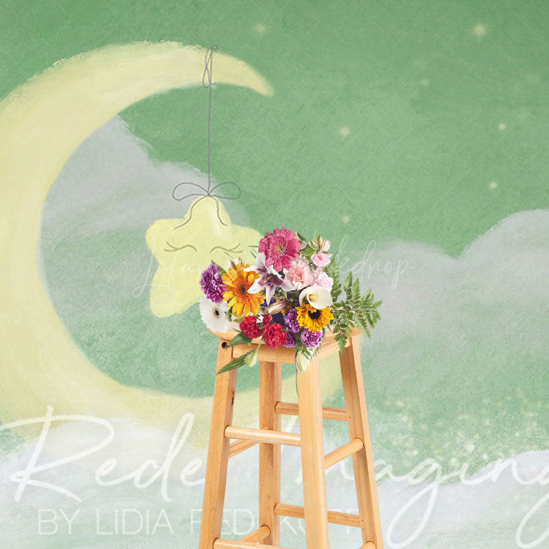 Lofaris Sleep Tight Green Moon Birthday Cake Smash Backdrop