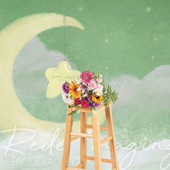 Lofaris Sleep Tight Green Moon Birthday Cake Smash Backdrop