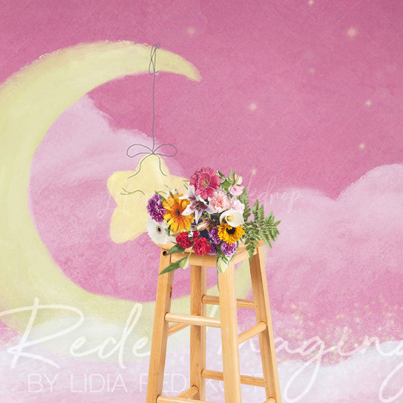 Lofaris Sleep Tight Pink Moon Birthday Cake Smash Backdrop