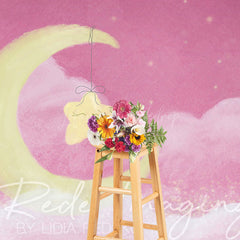 Lofaris Sleep Tight Pink Moon Birthday Cake Smash Backdrop