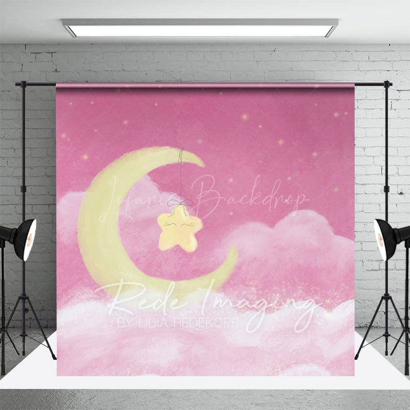 Lofaris Sleep Tight Pink Moon Birthday Cake Smash Backdrop