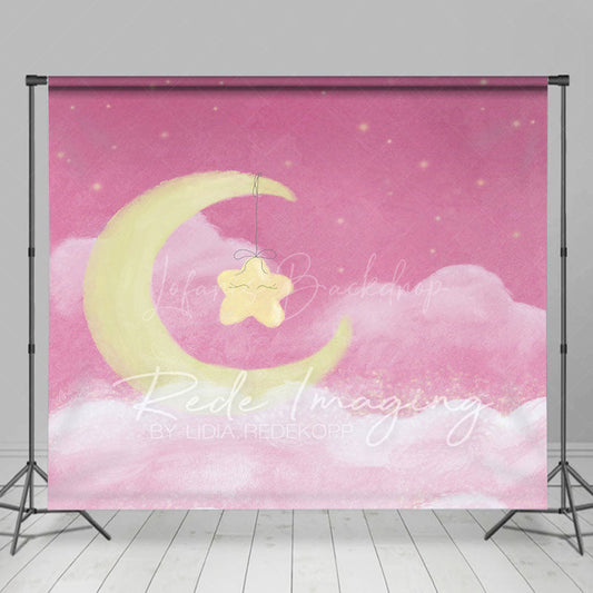 Lofaris Sleep Tight Pink Moon Birthday Cake Smash Backdrop