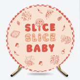 Lofaris Slice Baby Round Backdrop for Shower Fun Pizza Themed Party with Red Gingham Italian Food Decor