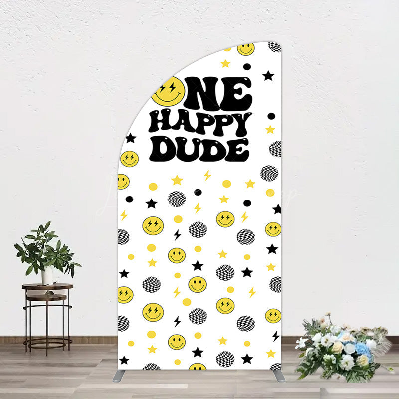 Lofaris Smile Emoticon One Happy Dude Birthday Half Moon Arch Backdrop