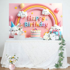 Lofaris Smile Lovely Clouds Rainbow Cake Birthday Backdrop