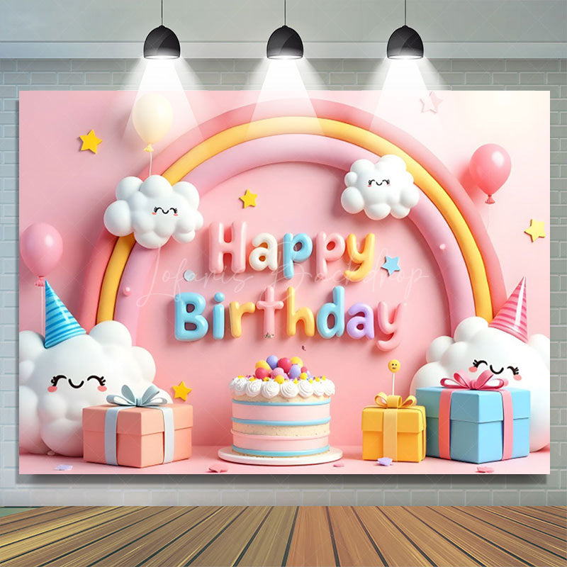 Lofaris Smile Lovely Clouds Rainbow Cake Birthday Backdrop