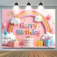 Lofaris Smile Lovely Clouds Rainbow Cake Birthday Backdrop