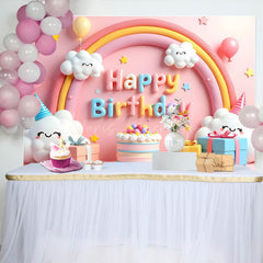 Lofaris Smile Lovely Clouds Rainbow Cake Birthday Backdrop