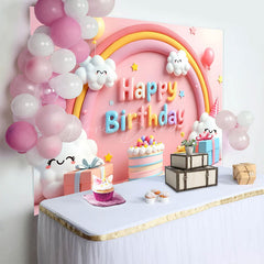 Lofaris Smile Lovely Clouds Rainbow Cake Birthday Backdrop
