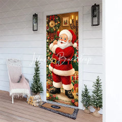 Lofaris Smiling Santa Claus and Decorated Christmas Tree with Presents Holiday Door Cover Festive Winter Decor