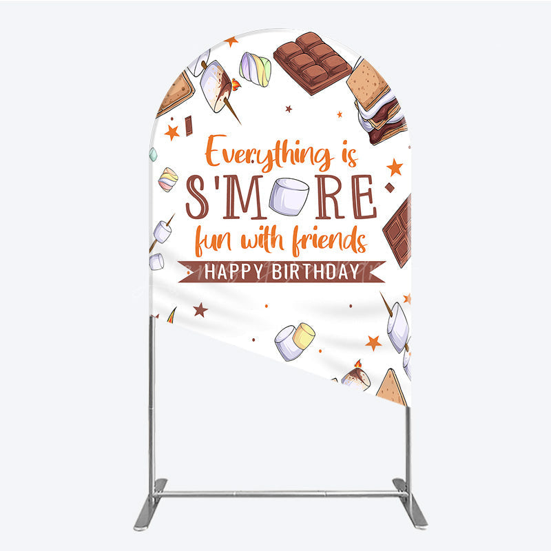 Lofaris S’more Fun Birthday Arch Backdrop Camping Campfire and Marshmallow Theme Outdoor Party Photo Booth Decor for Kids