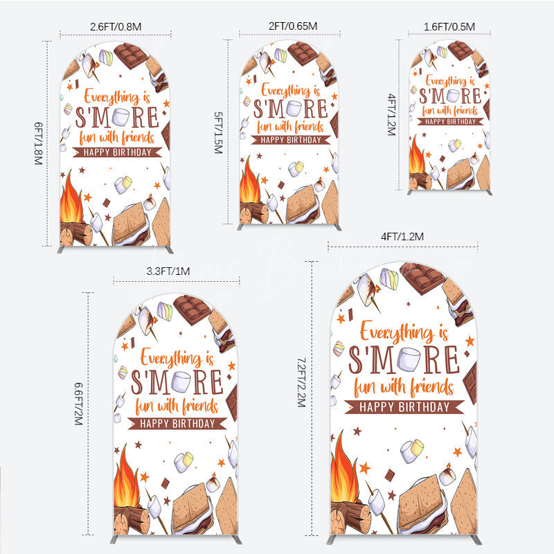 Lofaris S’more Fun Birthday Arch Backdrop Camping Campfire and Marshmallow Theme Outdoor Party Photo Booth Decor for Kids