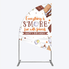 Lofaris S’more Fun Birthday Half Moon Arch Backdrop Camping Campfire and Marshmallow Theme Outdoor Party Photo Booth Decor for Kids