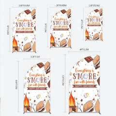 Lofaris S’more Fun Birthday Half Moon Arch Backdrop Camping Campfire and Marshmallow Theme Outdoor Party Photo Booth Decor for Kids