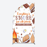 Lofaris S’more Fun Birthday Half Moon Arch Backdrop Camping Campfire and Marshmallow Theme Outdoor Party Photo Booth Decor for Kids