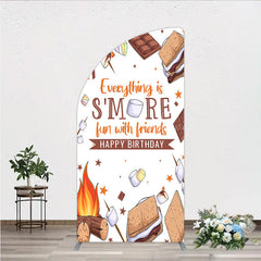 Lofaris S’more Fun Birthday Half Moon Arch Backdrop Camping Campfire and Marshmallow Theme Outdoor Party Photo Booth Decor for Kids